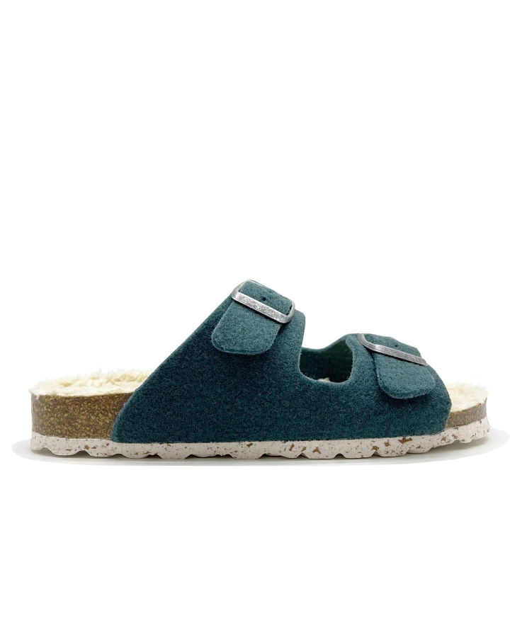thies Damen vegan Hausschuhe Plüsch Oliv