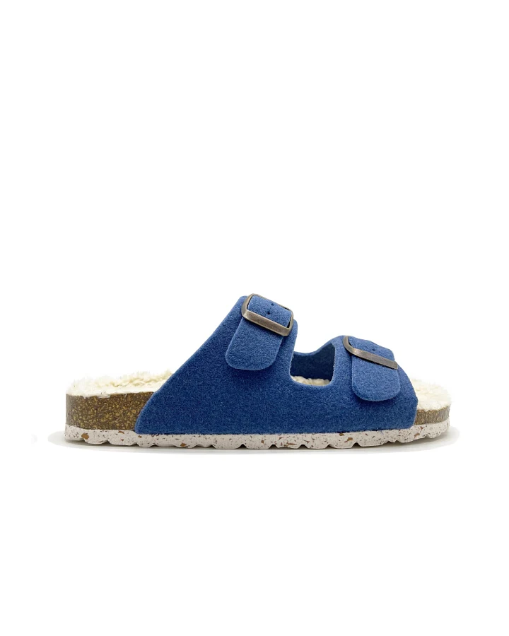 thies Damen vegan Hausschuhe Plüsch Blau