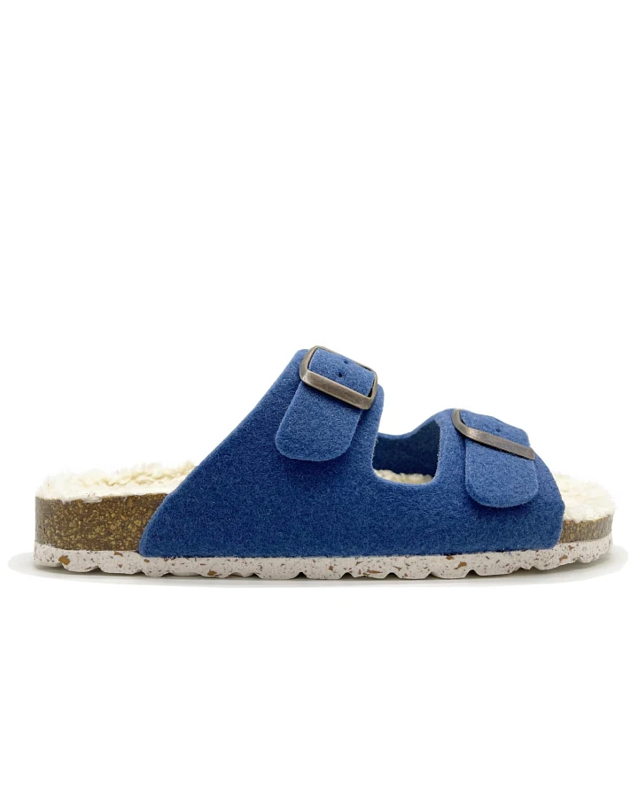 thies Damen vegan Hausschuhe Plüsch Blau