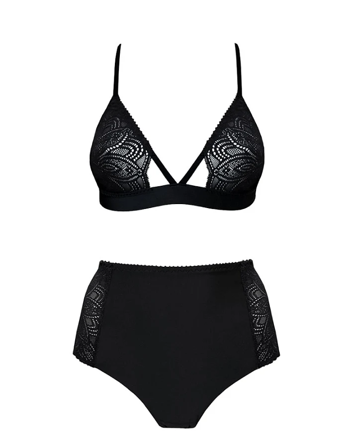 Anekdot Damen vegan Erdschwarzes Hohes Dreieck-Set