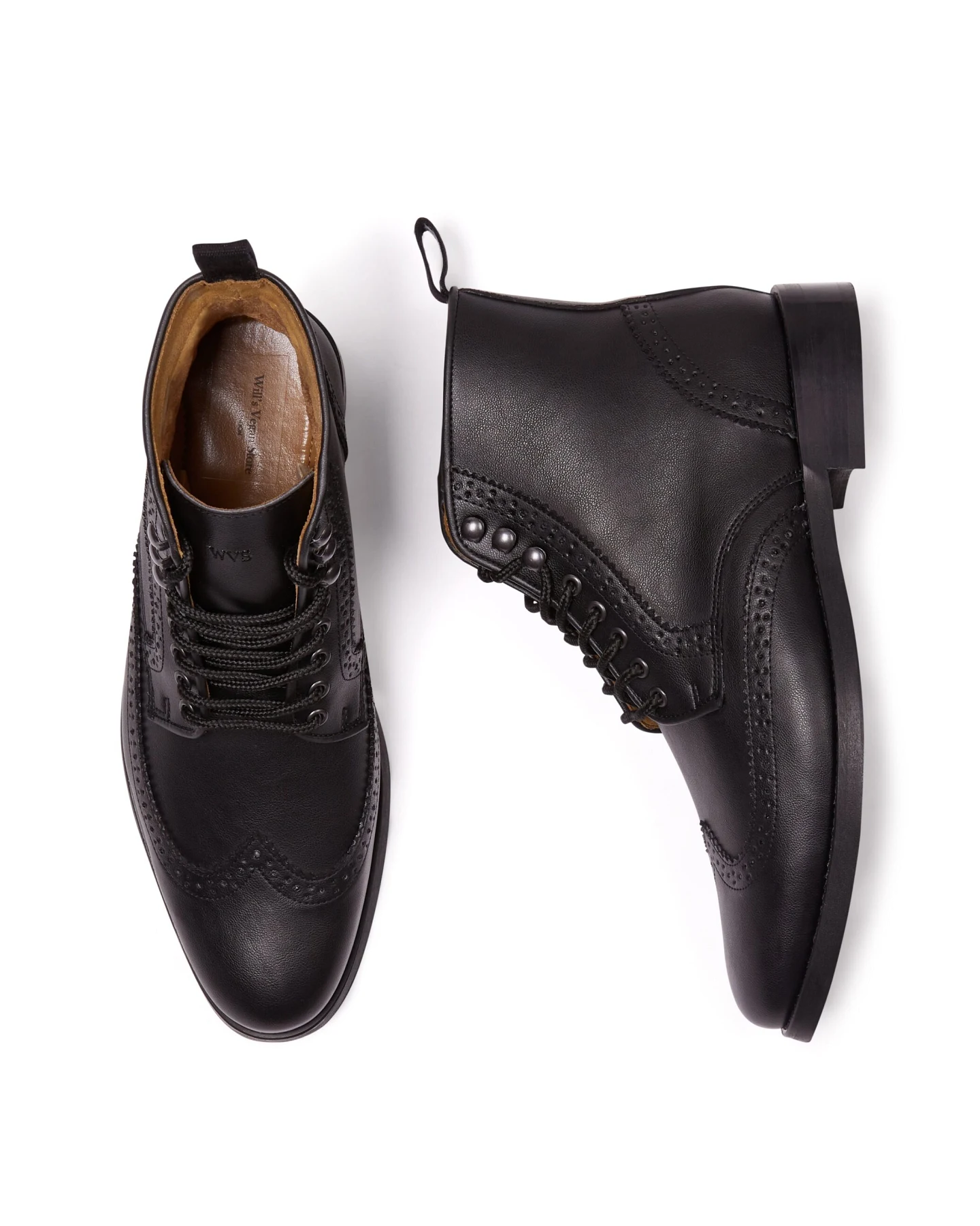 Will's Vegan Store Herren vegan Brogue-Stiefel Schwarz – Ansicht 2