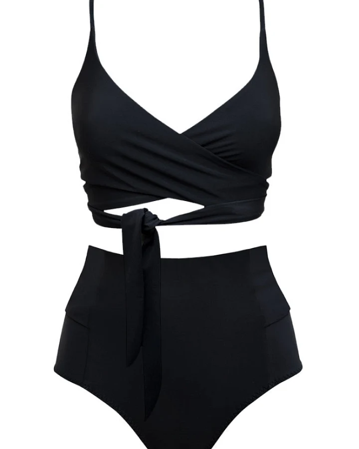 Anekdot Damen vegan Bikini-Set Schwarz / Lin + Bow-Back
