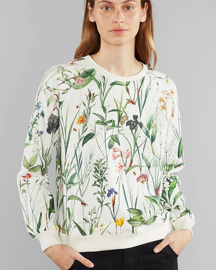 DEDICATED Damen vegan Ystad Sweatshirt Blumen Weiß