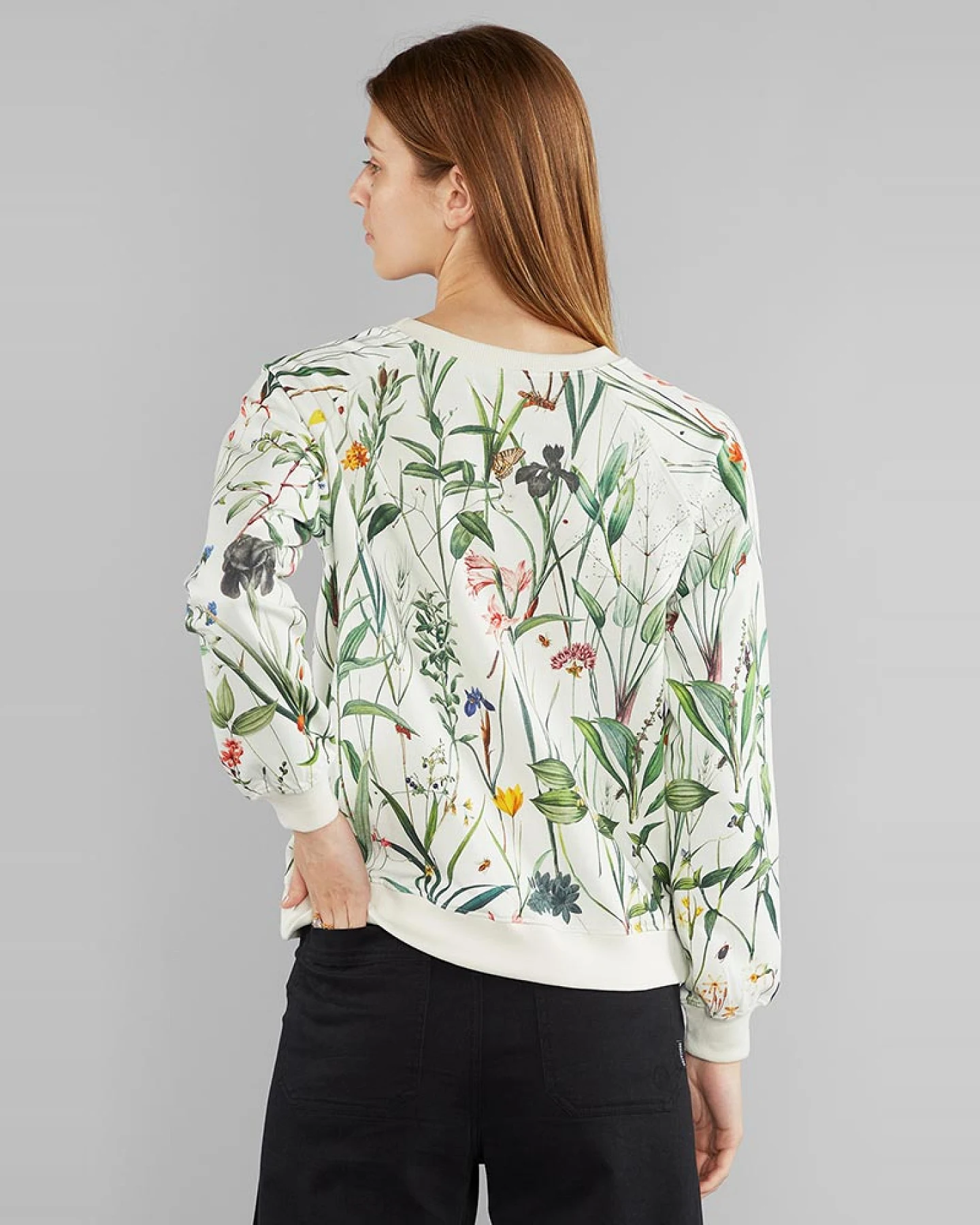 DEDICATED Damen vegan Ystad Sweatshirt Blumen Weiß – Ansicht 2