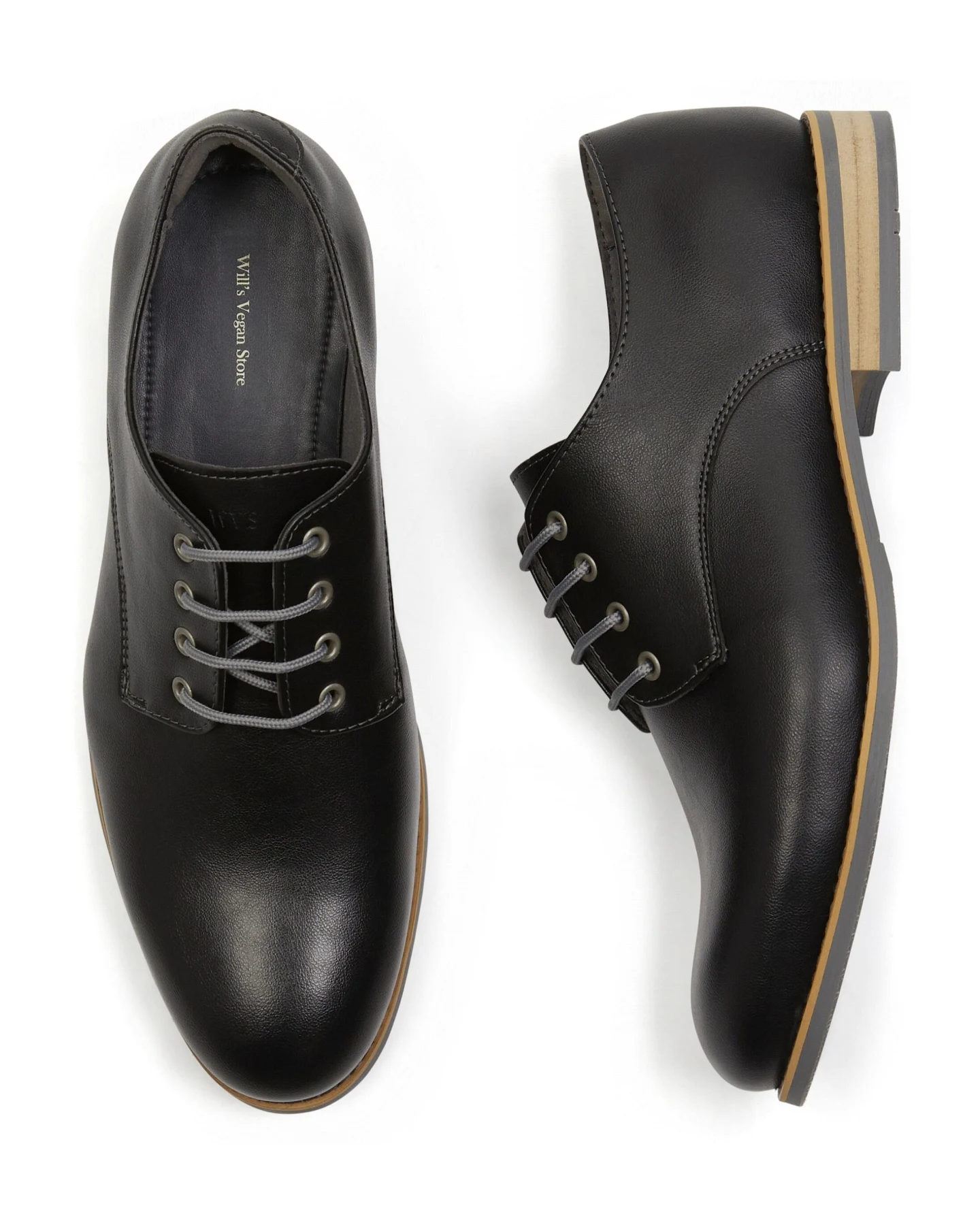 Will's Vegan Store Herren vegan Casual Derbys Schwarz – Ansicht 2