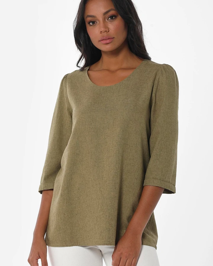 ORGANICATION Damen vegan Bluse 3/4 Ärmel Olivgrün