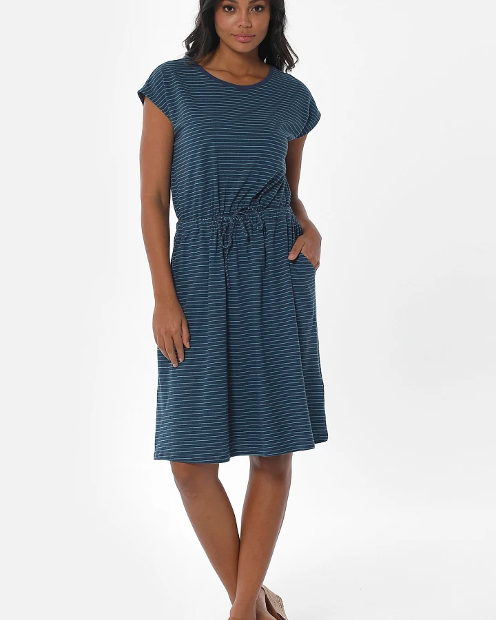 ORGANICATION Damen vegan Gestreiftes Jerseykleid Navy