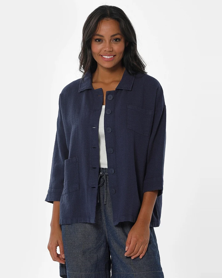 ORGANICATION Damen vegan Hemdbluse Navy
