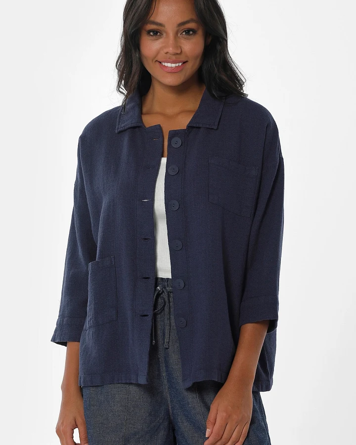ORGANICATION Damen vegan Hemdbluse Navy