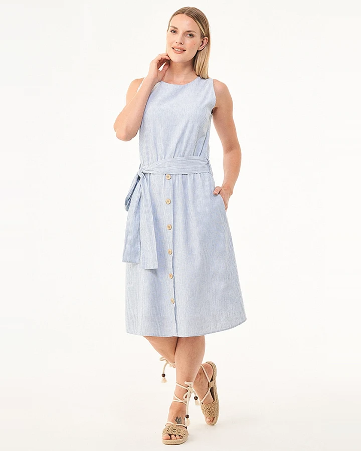 ORGANICATION Damen vegan Gestreiftes Kleid Hellblau