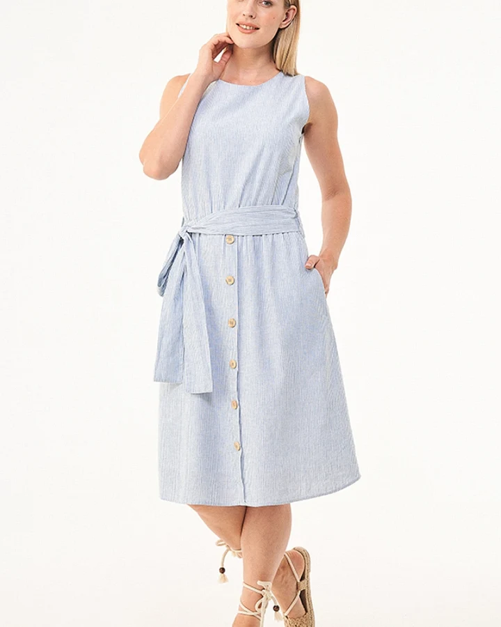 ORGANICATION Damen vegan Gestreiftes Kleid Hellblau