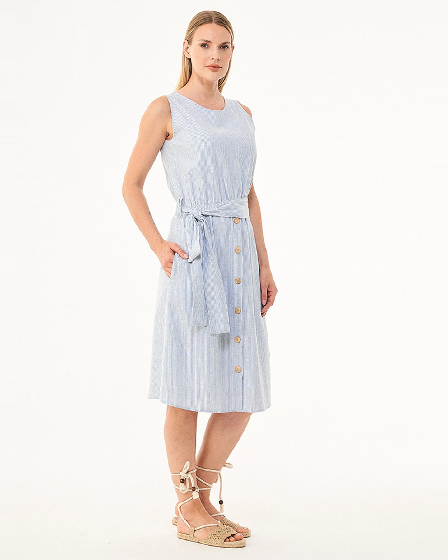 ORGANICATION Damen vegan Gestreiftes Kleid Hellblau – Ansicht 2