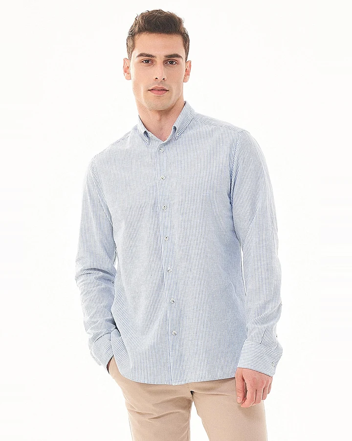 ORGANICATION Herren vegan Hemd Streifen Blau