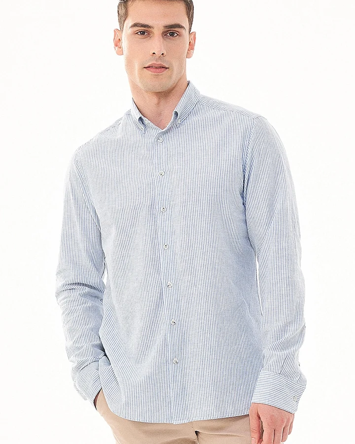 ORGANICATION Herren vegan Hemd Streifen Blau