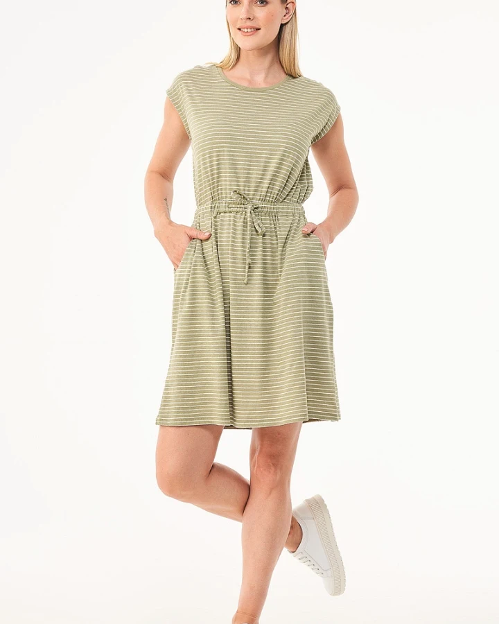ORGANICATION Damen vegan Gestreiftes Jerseykleid Grün