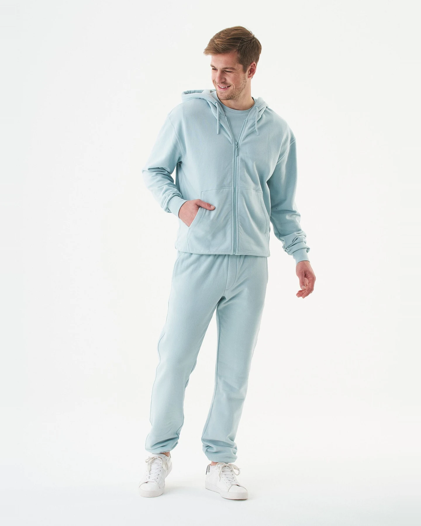 ORGANICATION Herren vegan Unisex Zip Up Hoodie Junda Mintblau – Ansicht 2