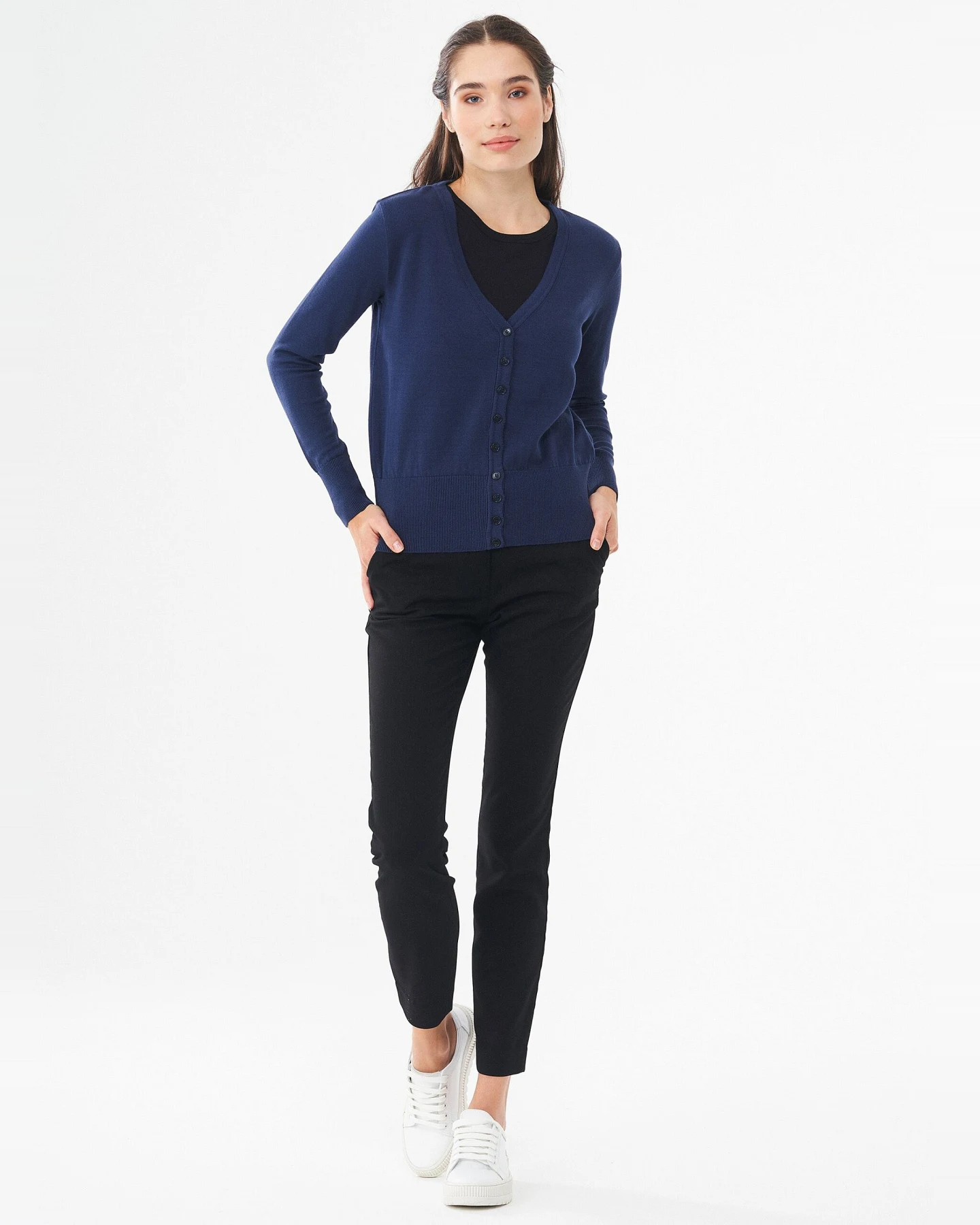 ORGANICATION Damen vegan Strickjacke Marineblau – Ansicht 2