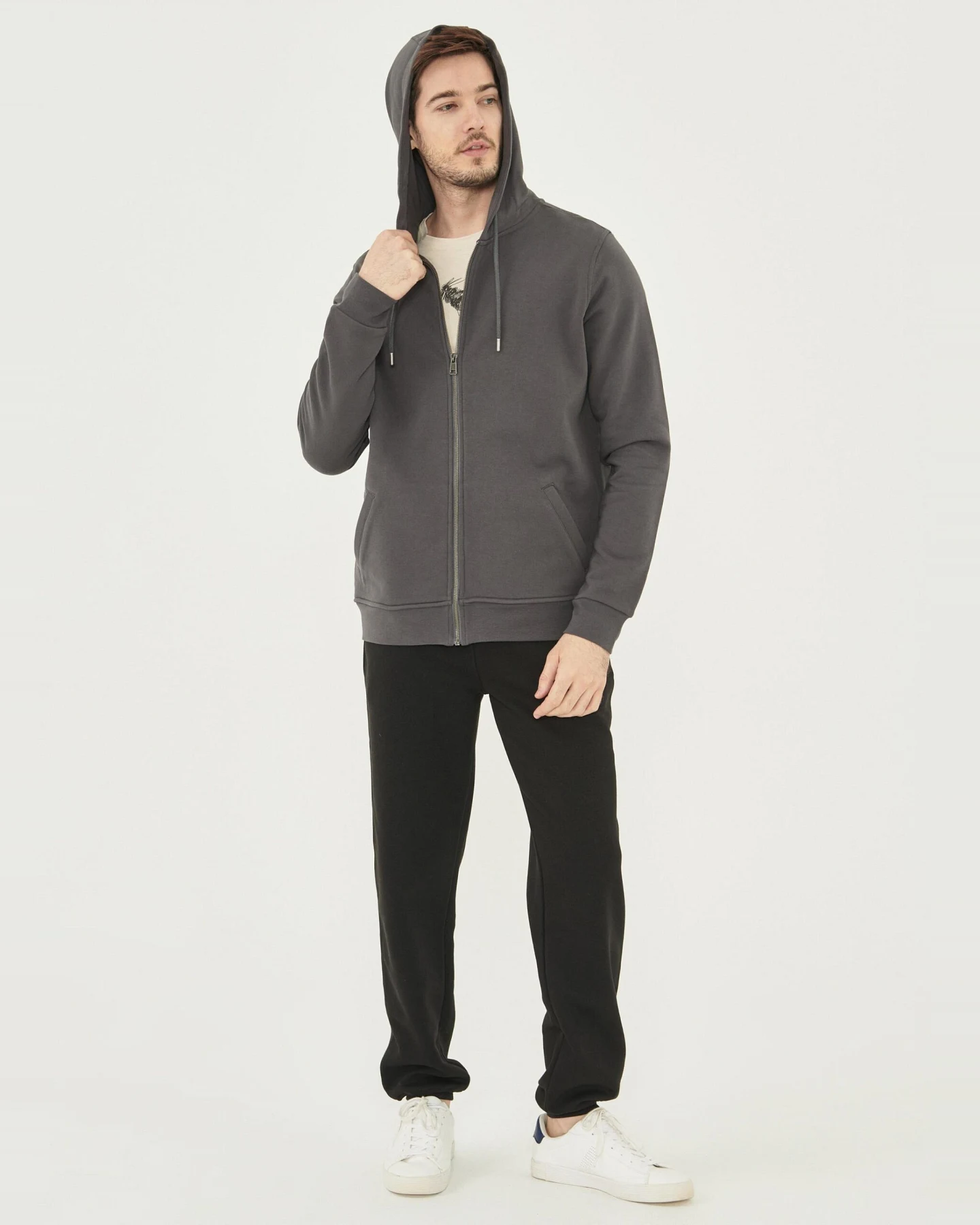 ORGANICATION Herren vegan Sweatjacke Dunkelgrau – Ansicht 2