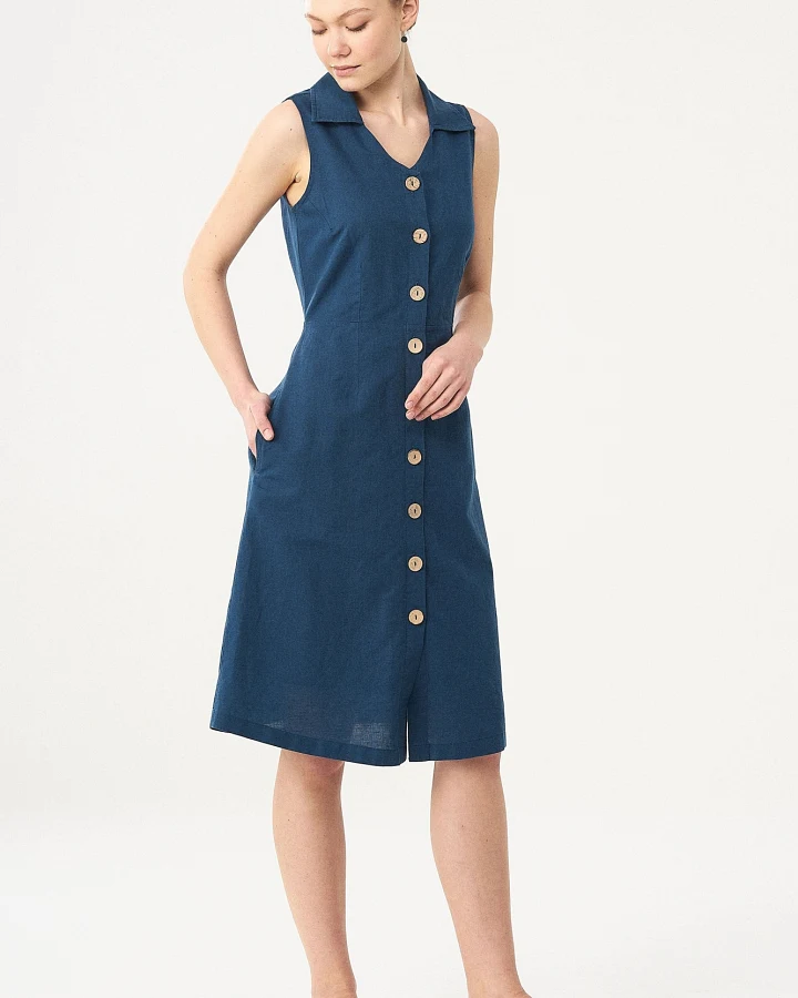 ORGANICATION Damen vegan Hemdkleid Leinen Bio-Baumwolle Blau