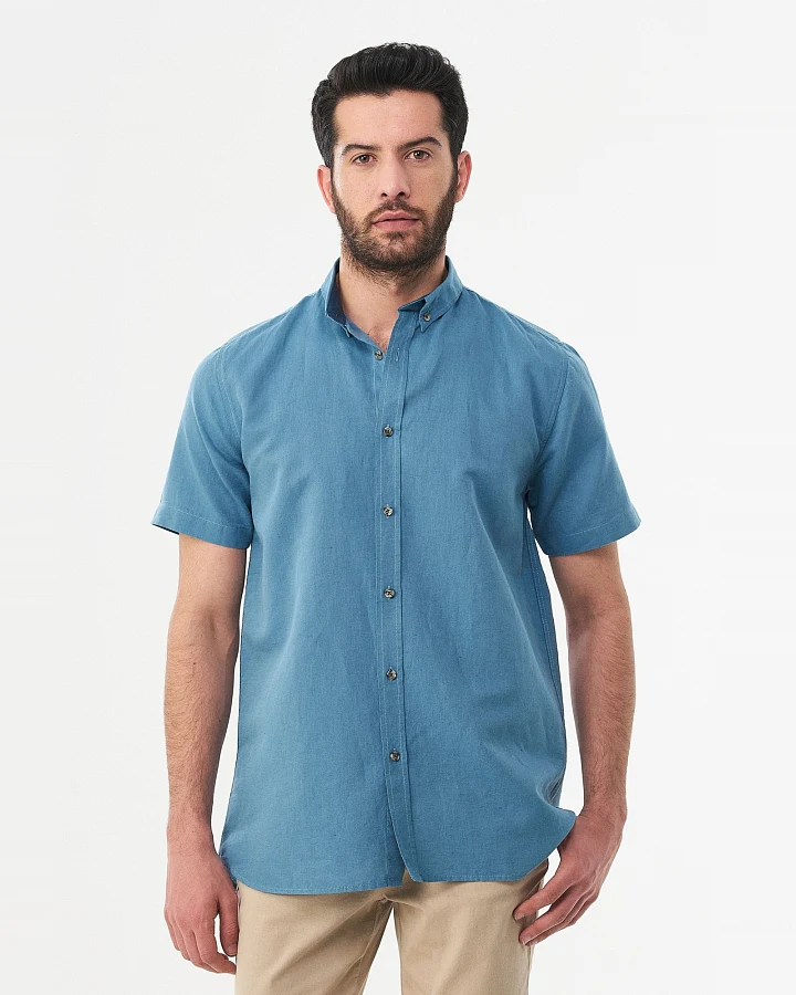 ORGANICATION Herren vegan Hemd Bio-Baumwolle Leinen Blau