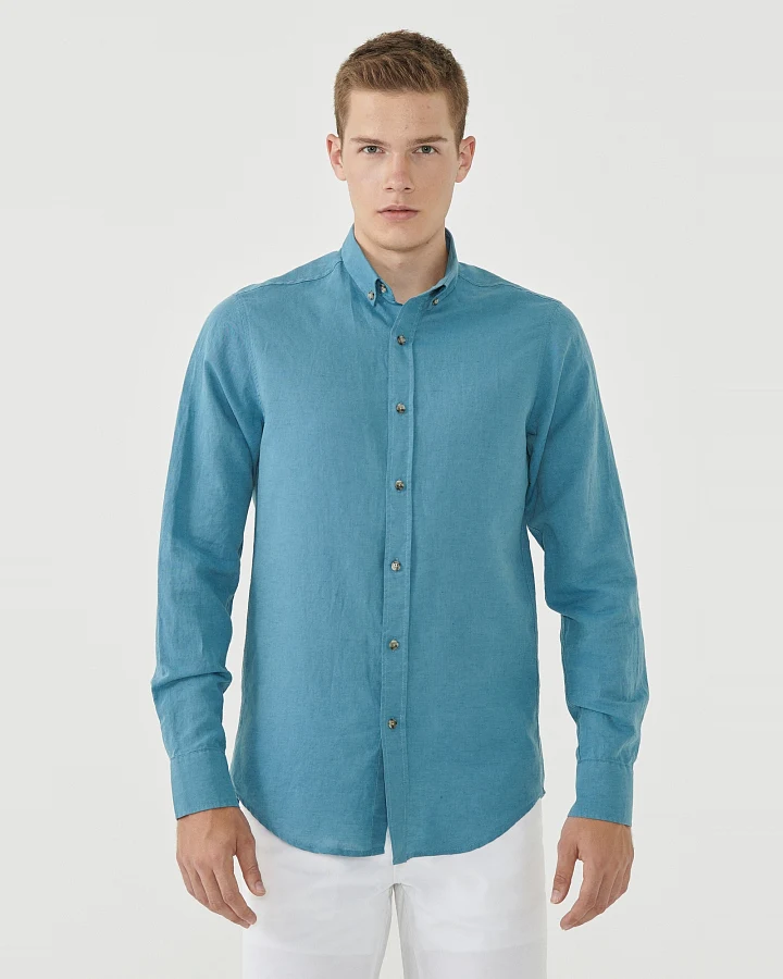 ORGANICATION Herren vegan Hemd Leinen Bio-Baumwolle Blau