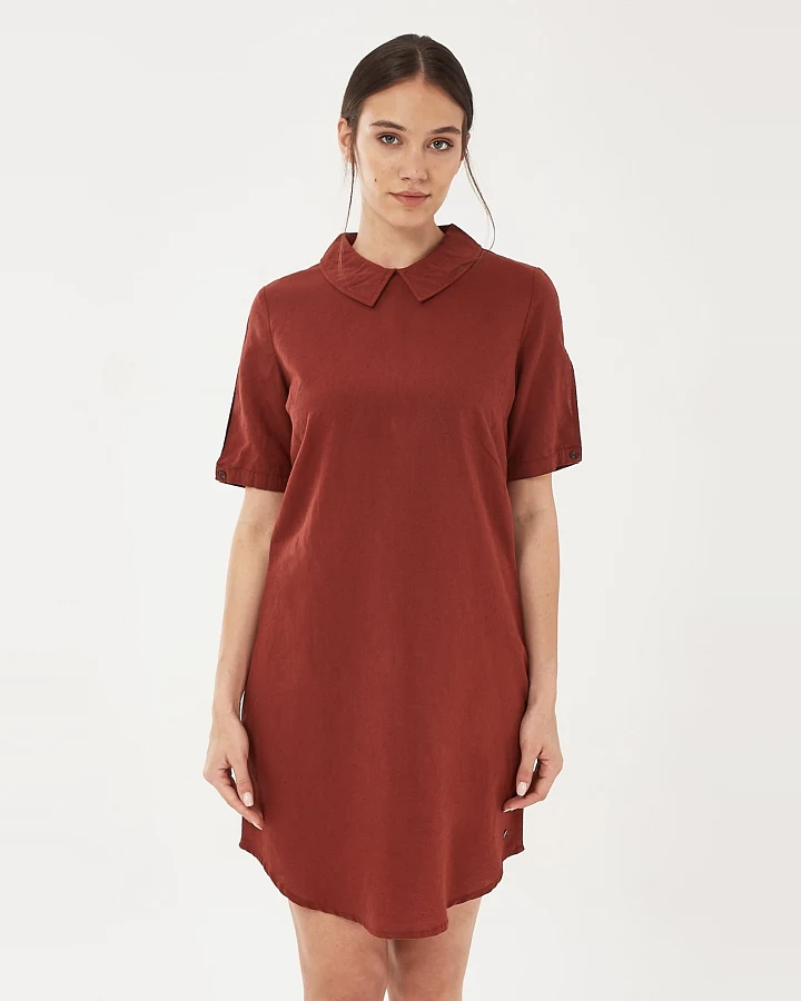 ORGANICATION Damen vegan Kleid Leinen Mix Kragen Braun