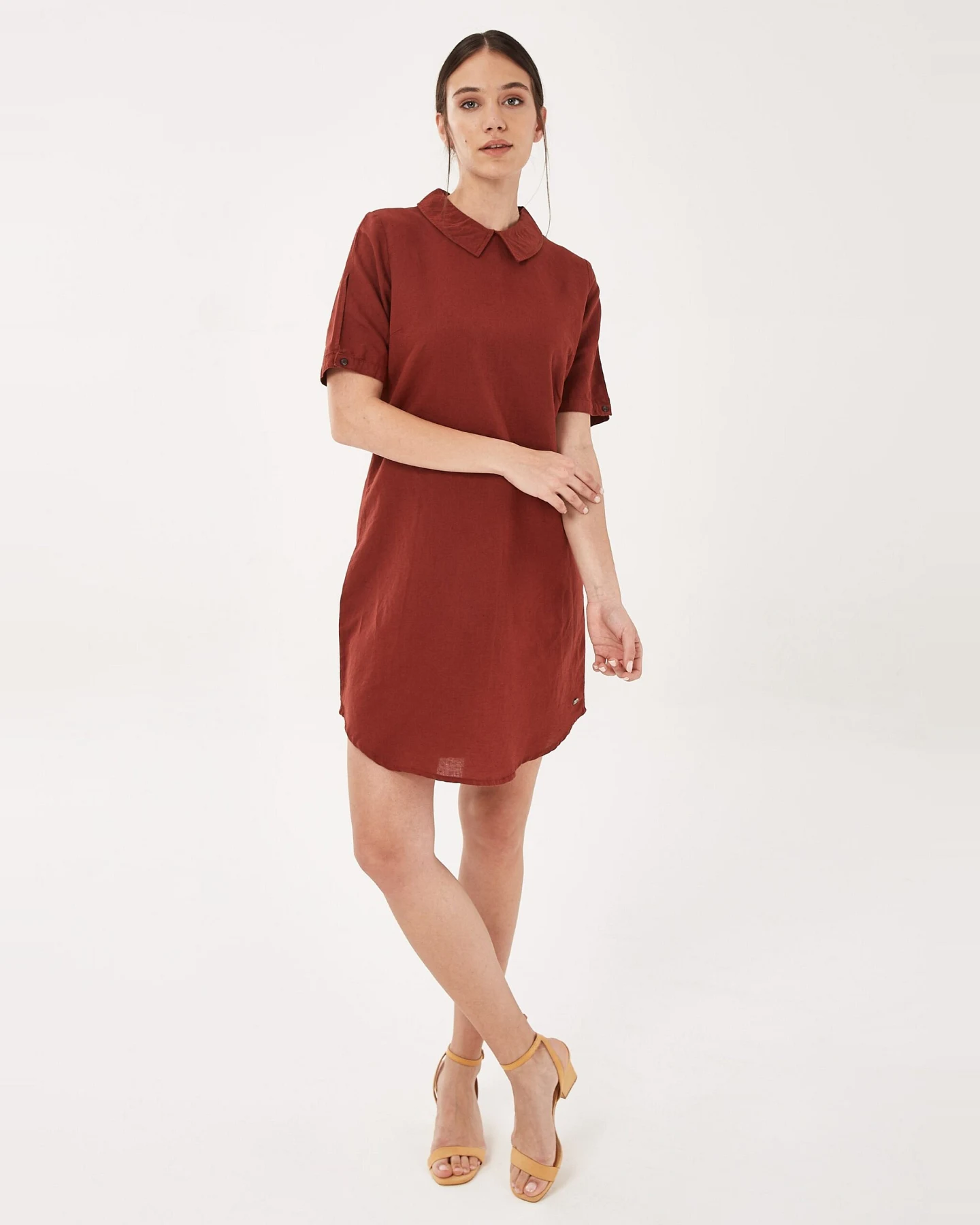 ORGANICATION Damen vegan Kleid Leinen Mix Kragen Braun – Ansicht 2