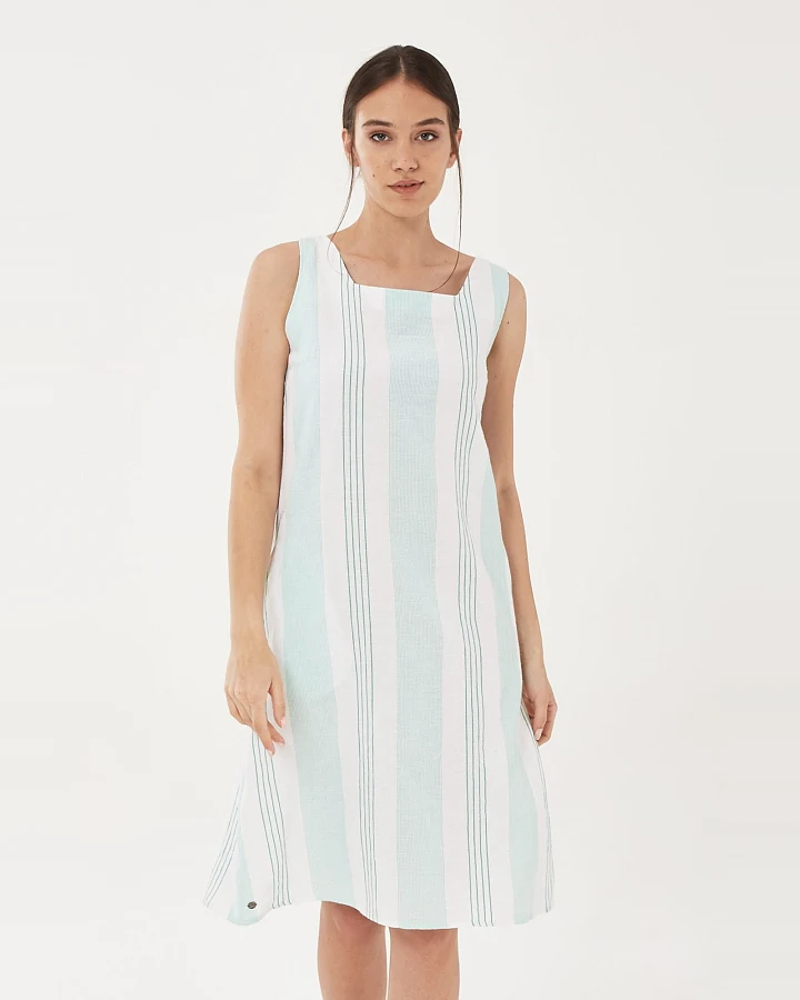 ORGANICATION Damen vegan Kleid Leinenmischung Streifen Grün Weiß