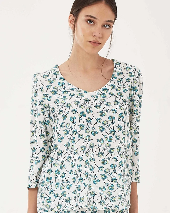 ORGANICATION Damen vegan Bluse Blumen Grün Blau