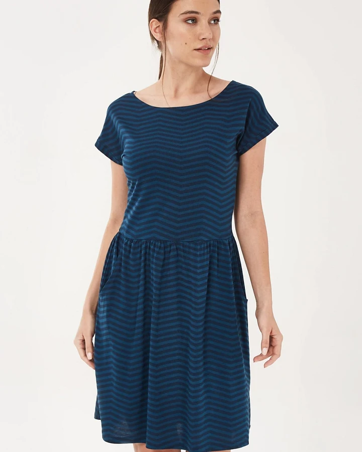 ORGANICATION Damen vegan Kleid Streifen Dunkelblau