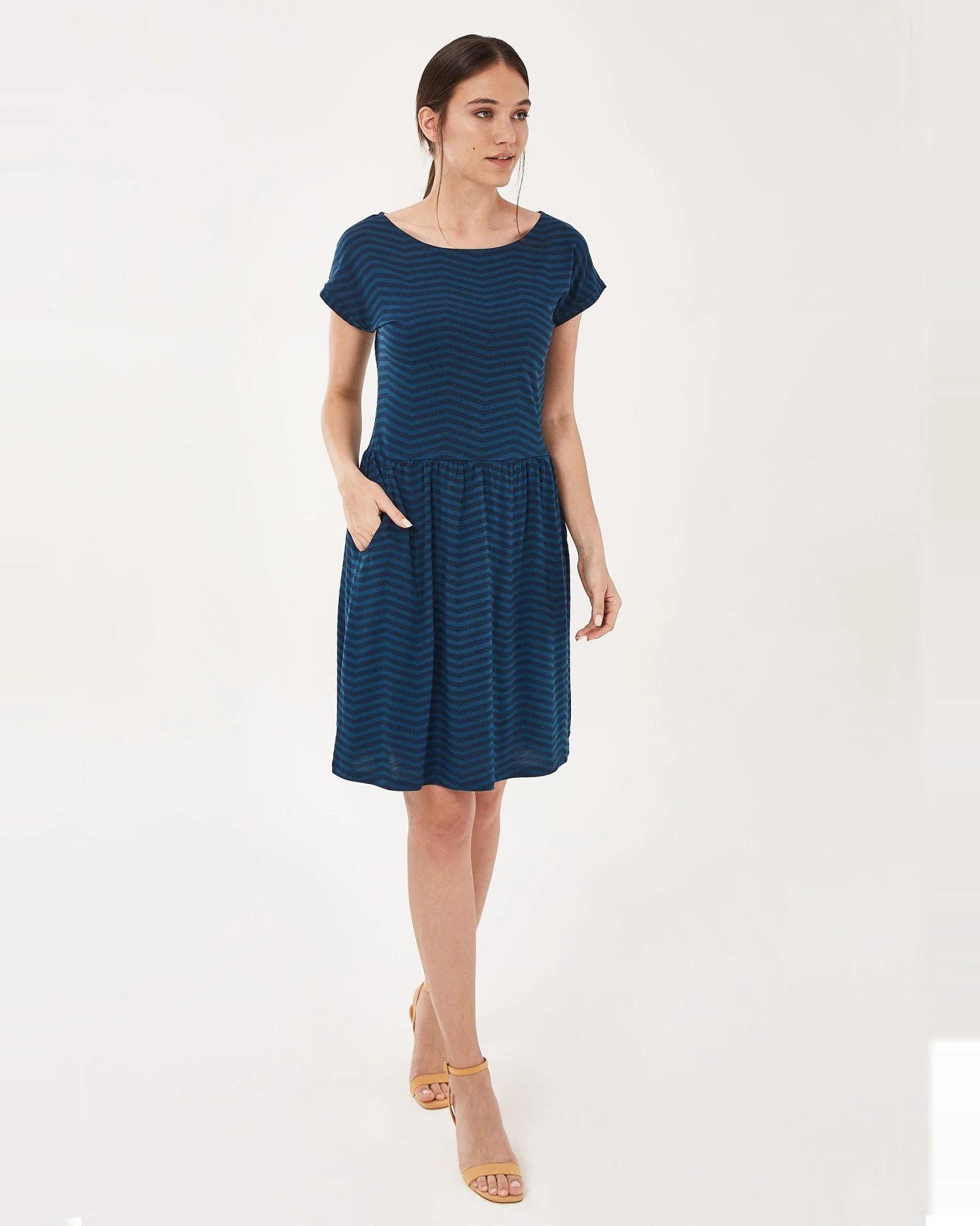 ORGANICATION Damen vegan Kleid Streifen Dunkelblau – Ansicht 2