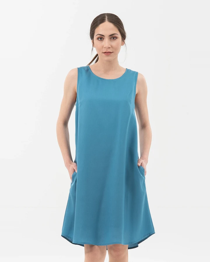 ORGANICATION Damen vegan Ärmelloses Lockeres Kleid Blau