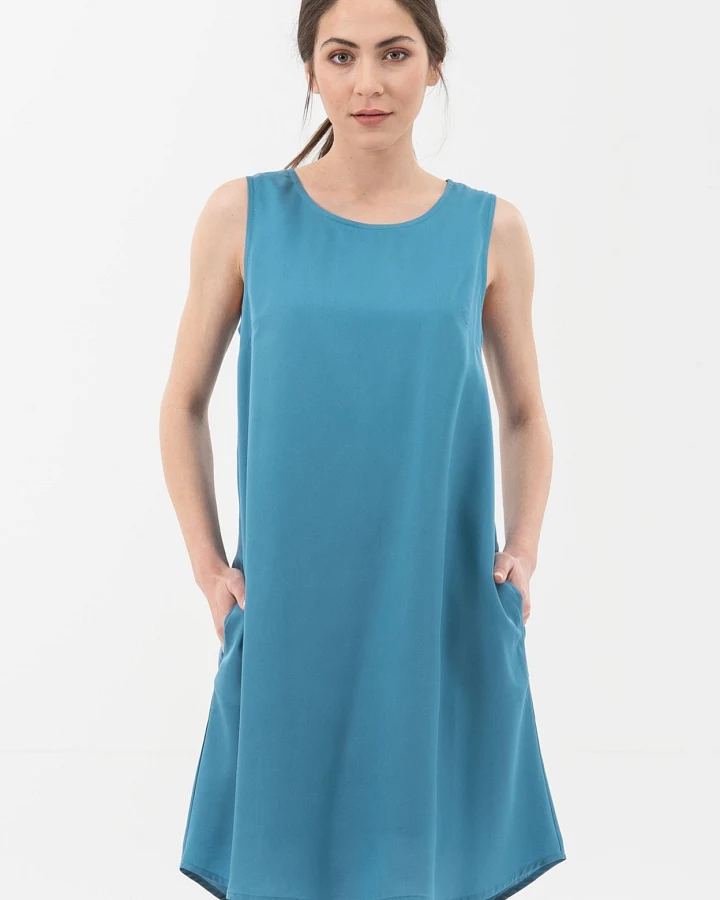 ORGANICATION Damen vegan Ärmelloses Lockeres Kleid Blau