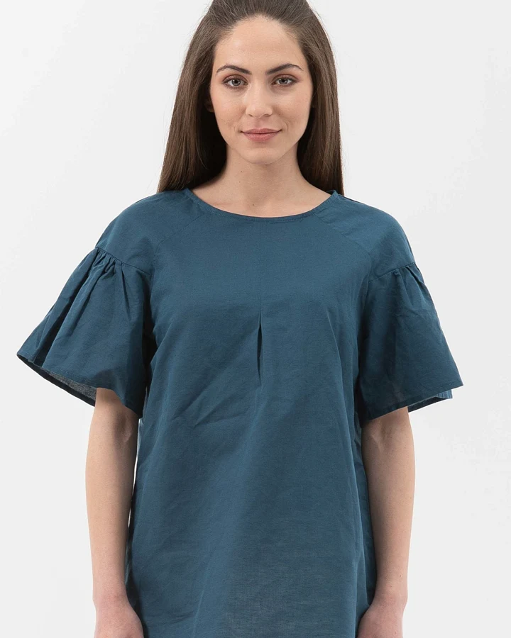 ORGANICATION Damen vegan Bluse Volantärmel Navy