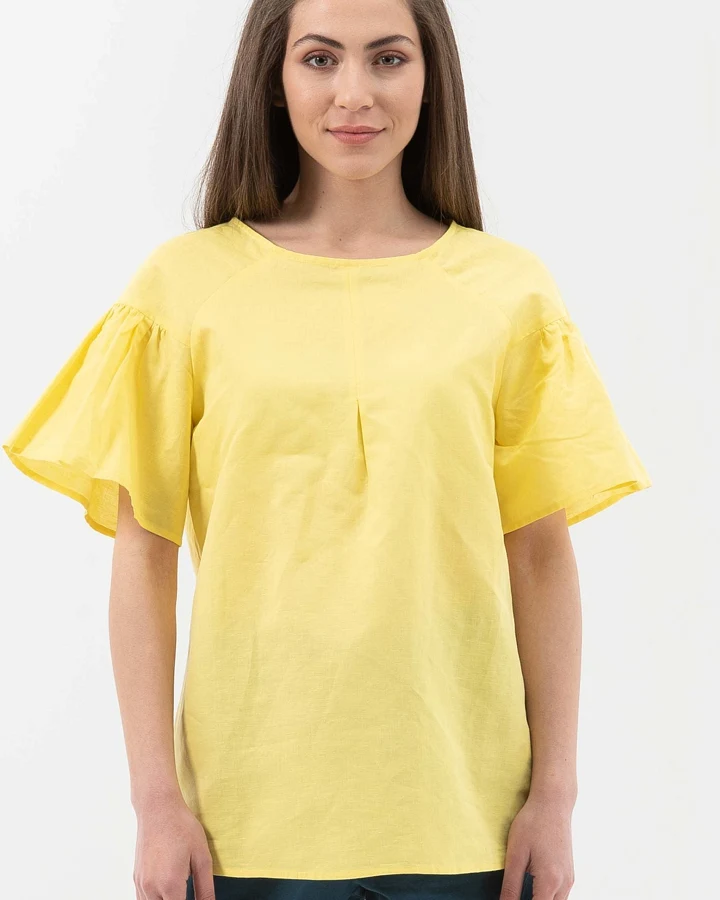 ORGANICATION Damen vegan Bluse Volantsärmeln Gelb