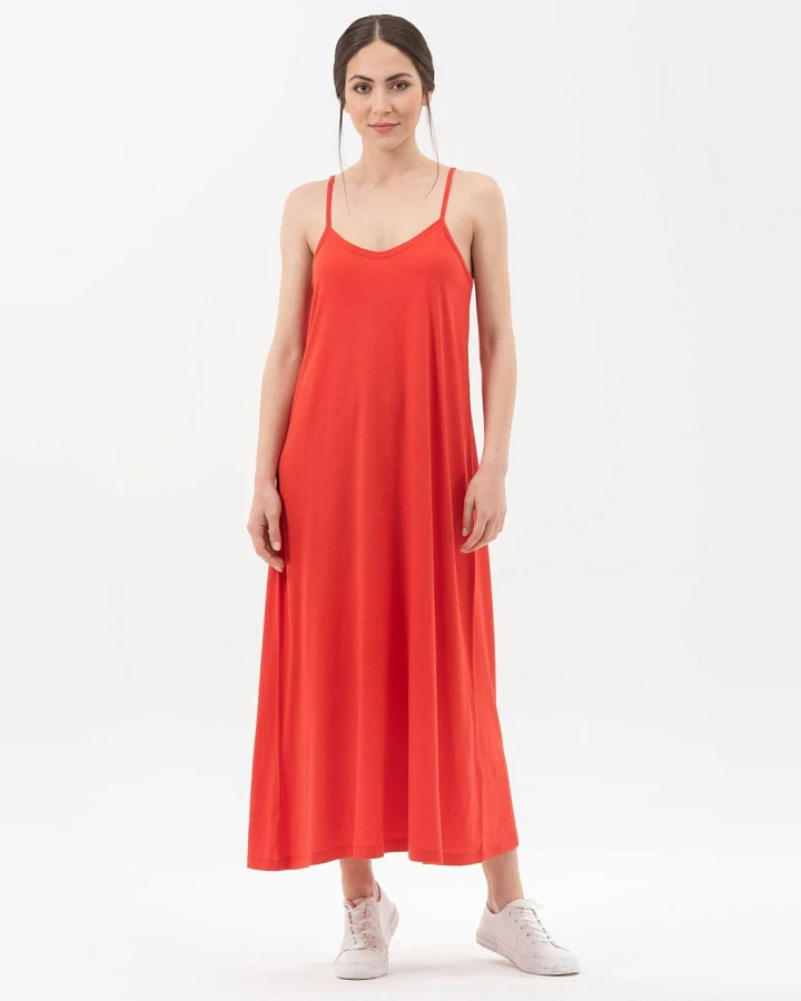 ORGANICATION Damen vegan Spaghetti-Träger Maxikleid Rot