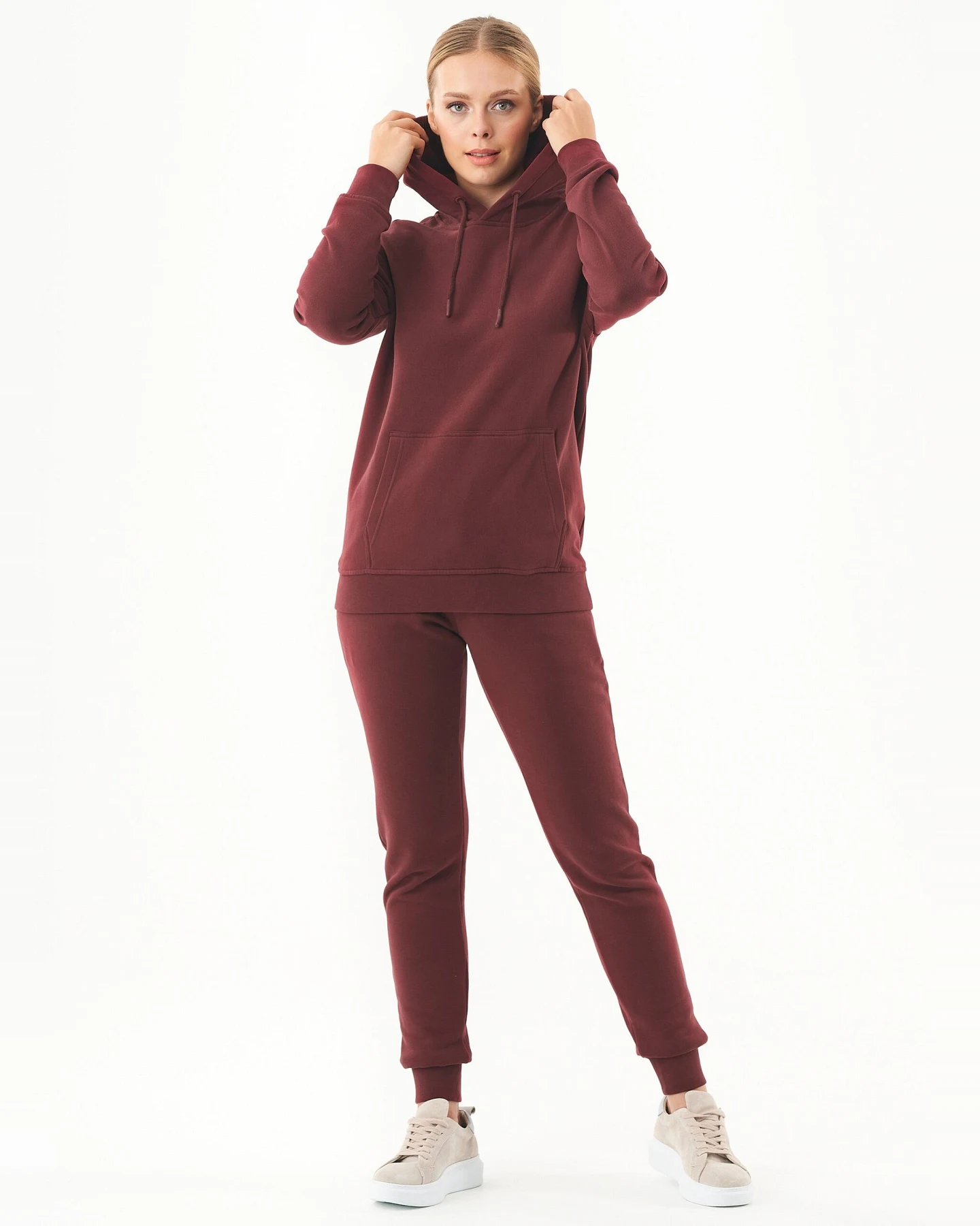ORGANICATION Damen vegan Soft-Touch-Hoodie Burgund – Ansicht 2