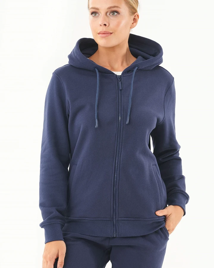 ORGANICATION Damen vegan Soft-Touch-Kapuzenshirt Mit Reißverschluss Navy