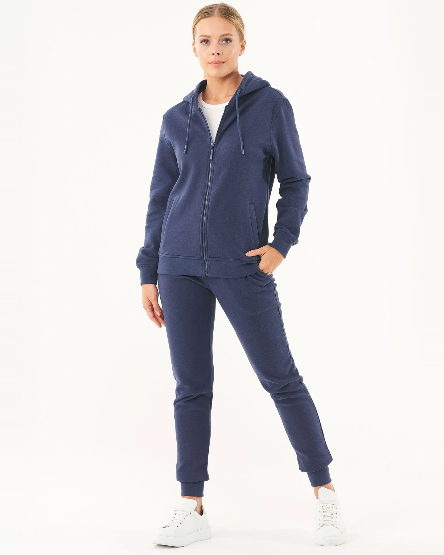 ORGANICATION Damen vegan Soft-Touch-Kapuzenshirt Mit Reißverschluss Navy – Ansicht 2