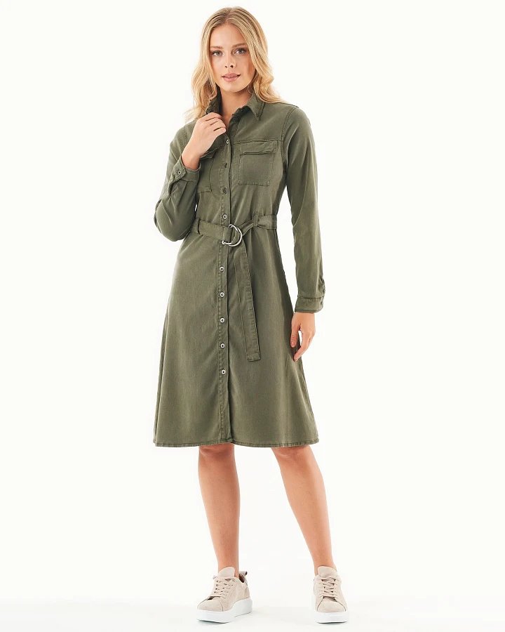 ORGANICATION Damen vegan Hemdblusenkleid Bio-Baumwoll-Mix Oliv