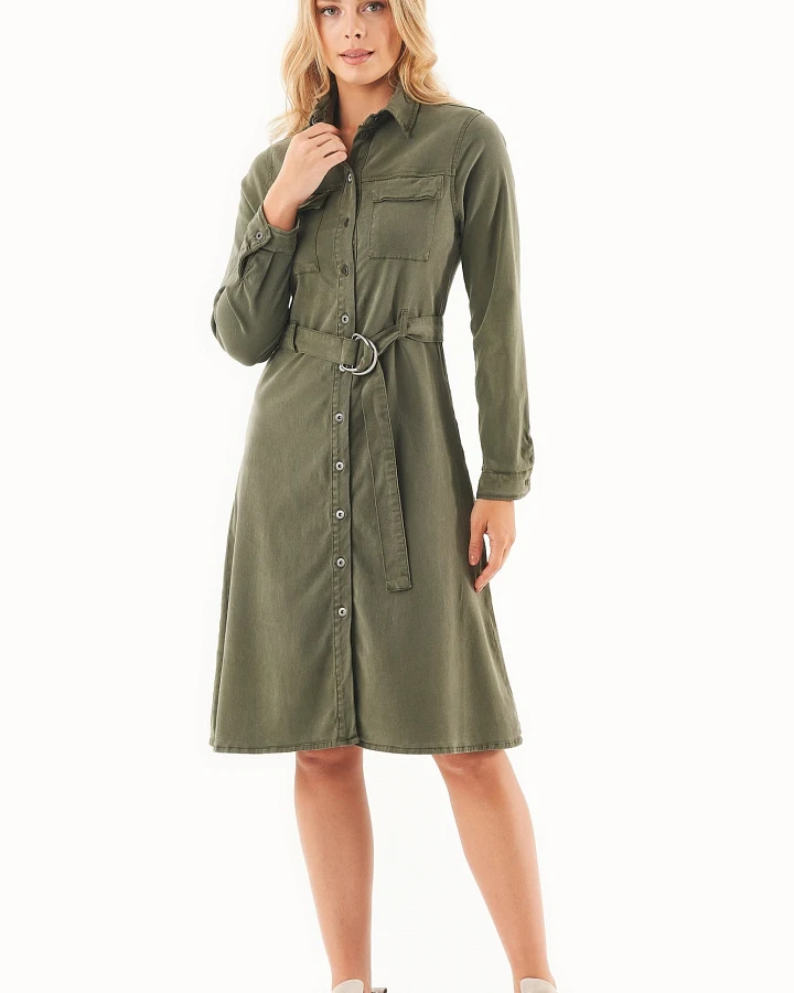 ORGANICATION Damen vegan Hemdblusenkleid Bio-Baumwoll-Mix Oliv