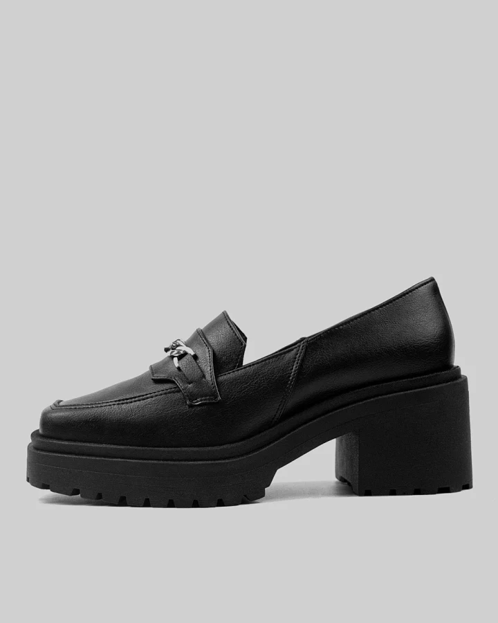 BOHEMA Damen vegan Karierte Chunky Loafer Schwarz