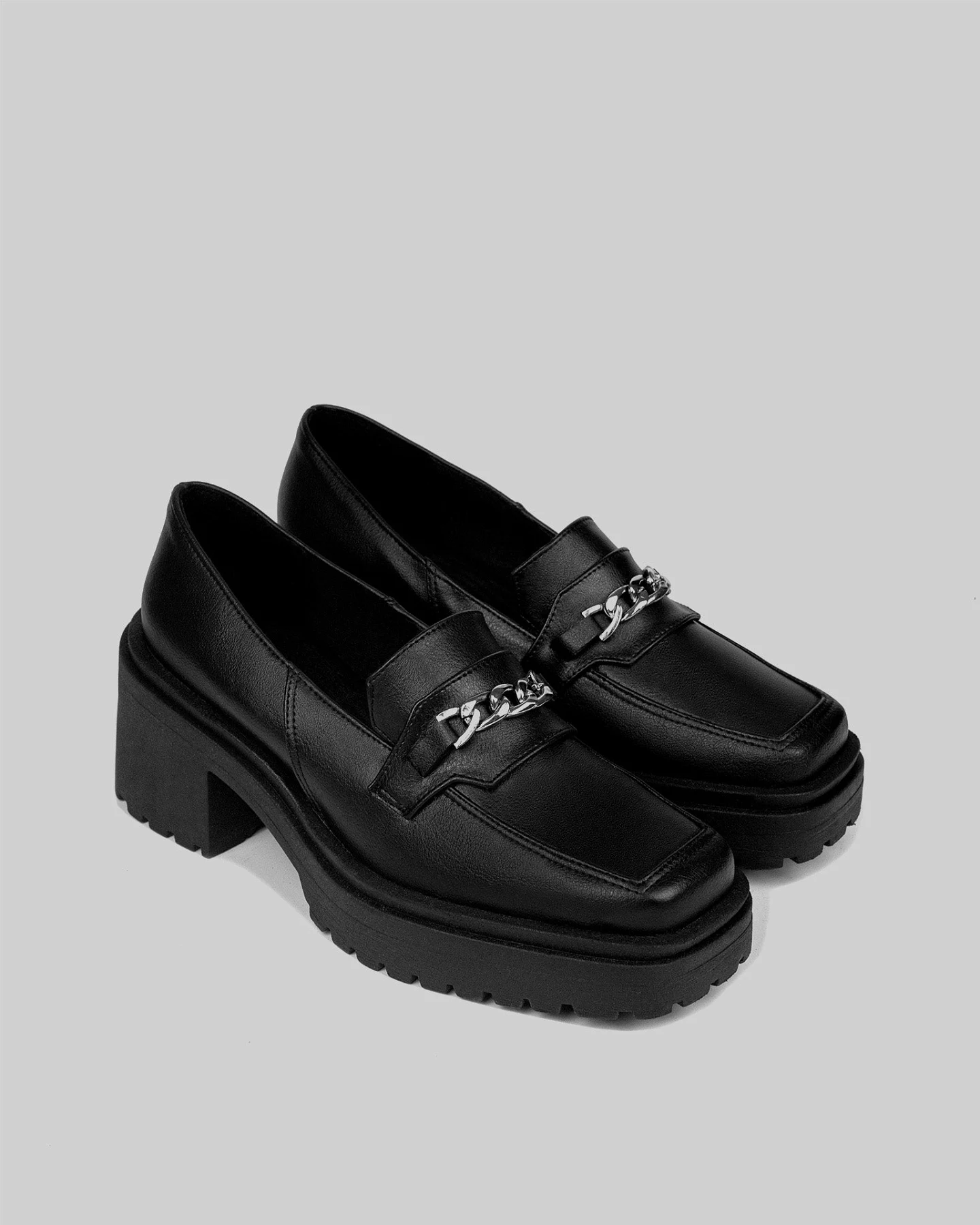 BOHEMA Damen vegan Karierte Chunky Loafer Schwarz – Ansicht 2