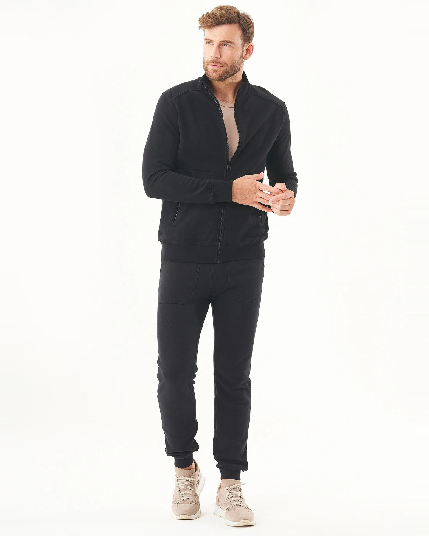 ORGANICATION Herren vegan Soft Touch Sweat Jacke Schwarz – Ansicht 2