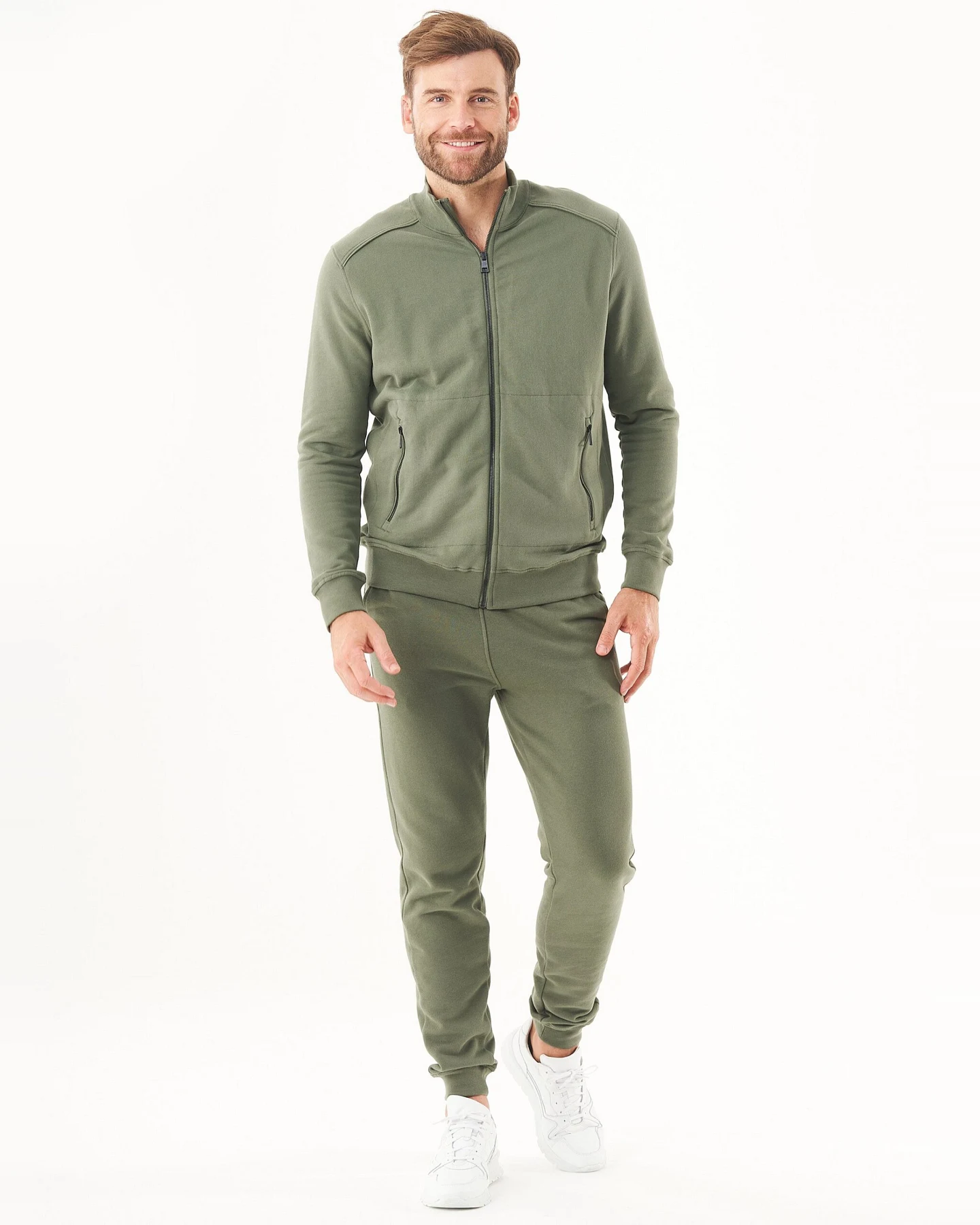 ORGANICATION Herren vegan Soft Touch Sweat Jacke Mid Olive – Ansicht 2