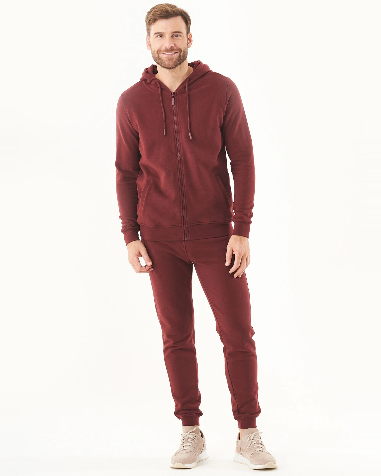 ORGANICATION Herren vegan Sweatjacke Soft Touch Bordeaux – Ansicht 2