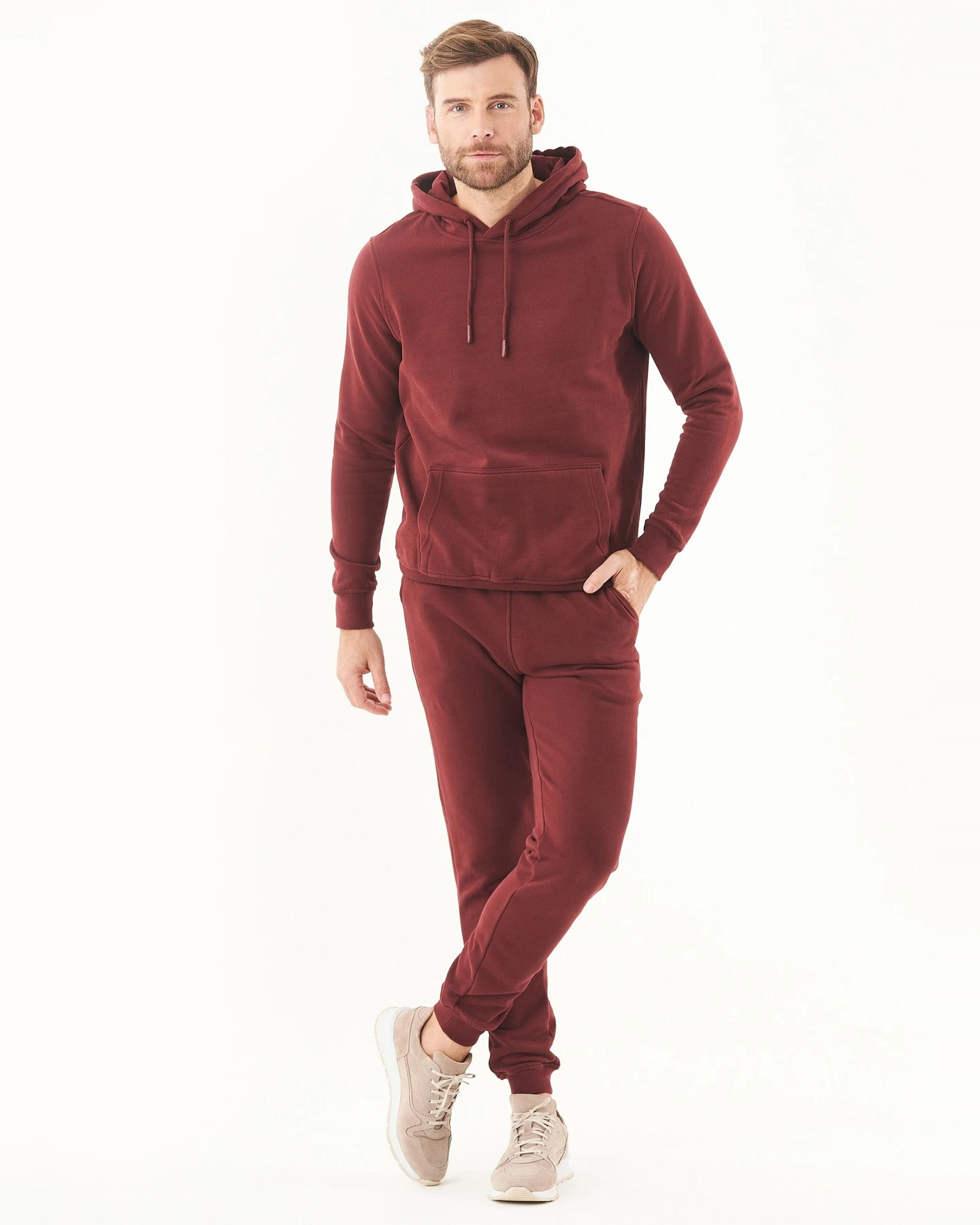 ORGANICATION Herren vegan Kapuzenpullover Soft Touch Bordeaux – Ansicht 2