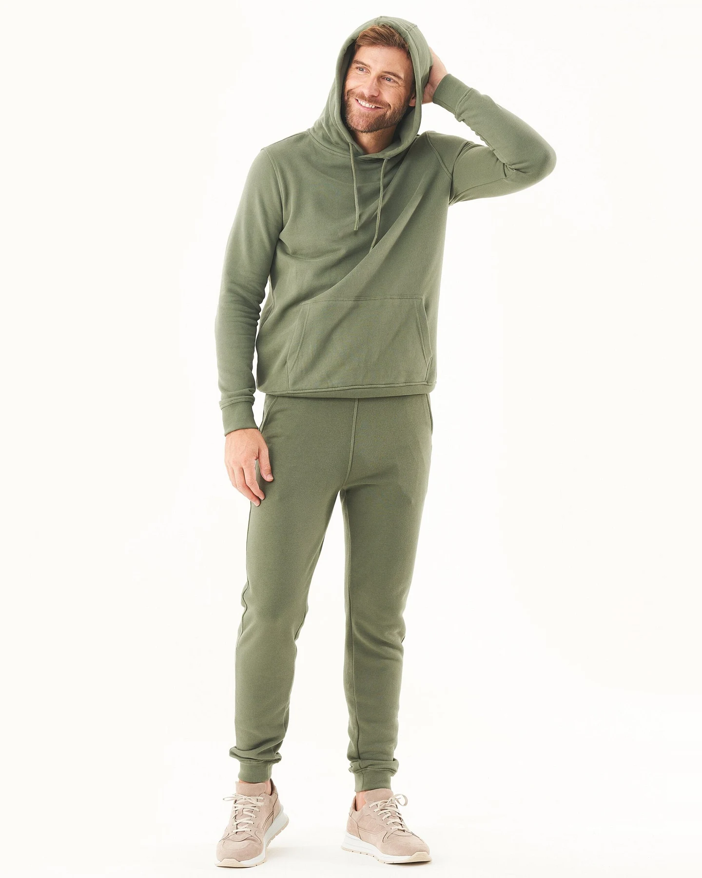 ORGANICATION Herren vegan Kapuzenpullover Soft Touch Mid Olive – Ansicht 2