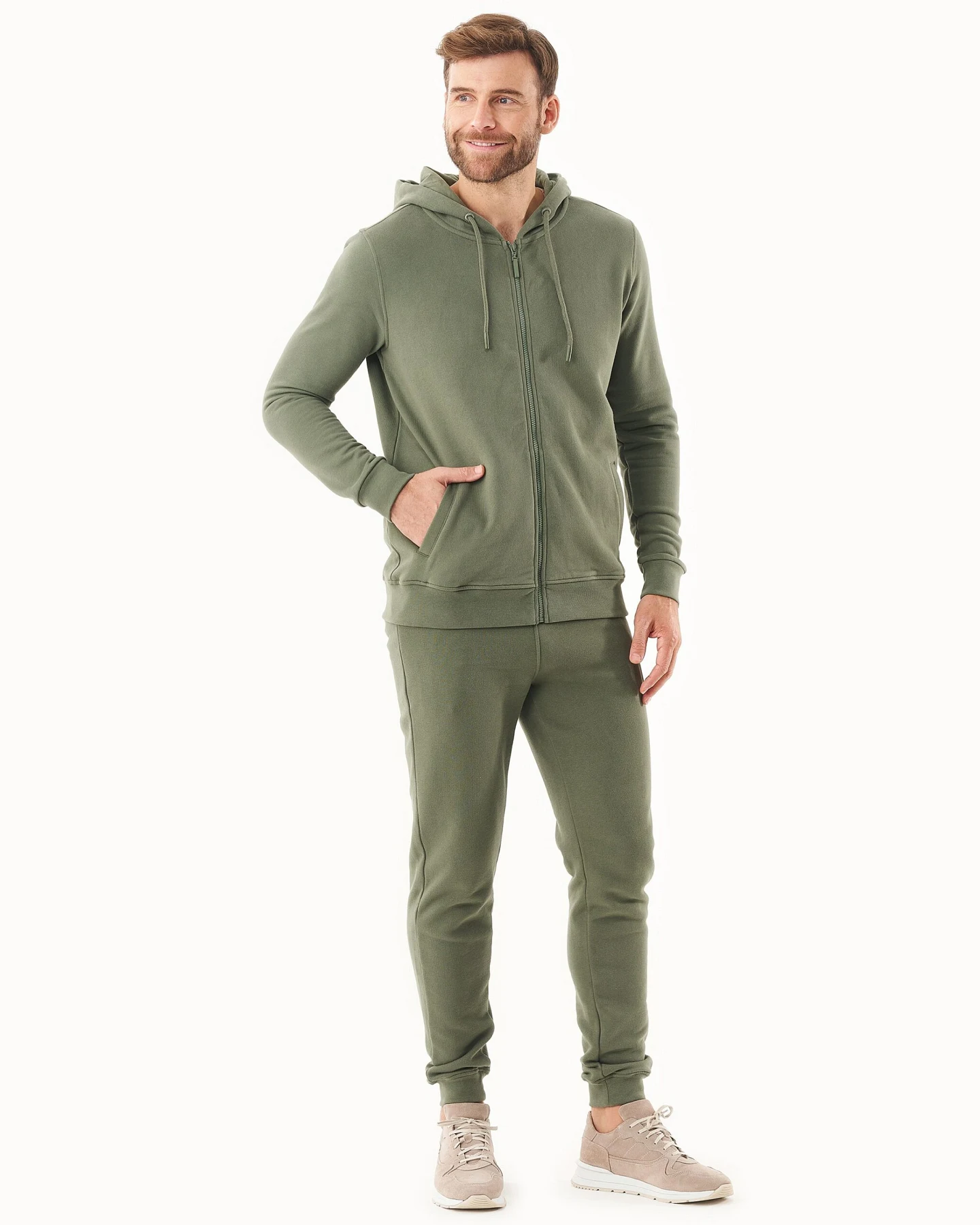 ORGANICATION Herren vegan Sweatjacke Soft Touch Mid Olive – Ansicht 2