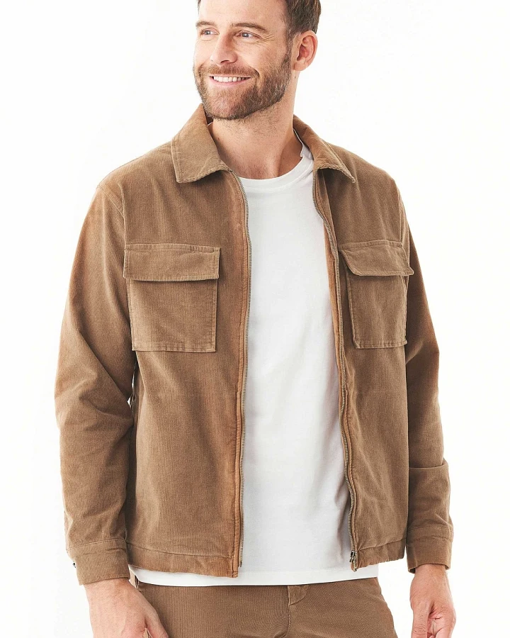 ORGANICATION Herren vegan Overshirt Cord Full Zip Cord Camel Braun
